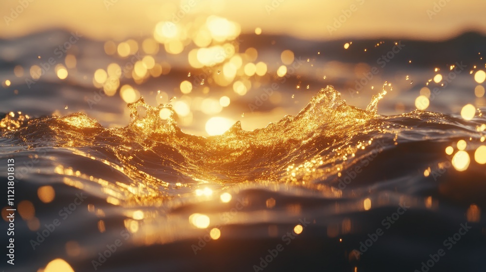 Aufkleber golden shimmering water surface at sunset with sparkling highlights creating a tranquil and serene n