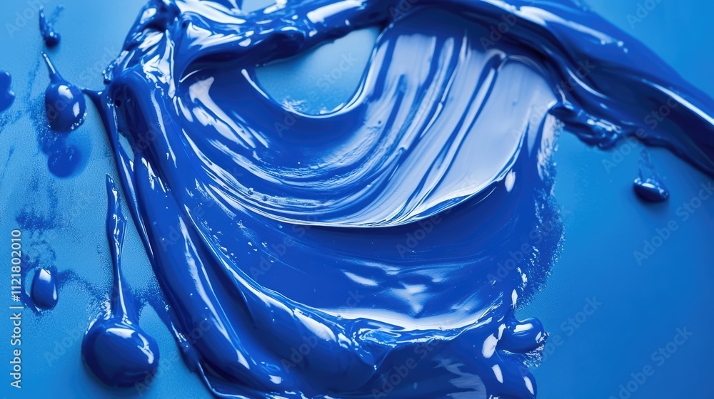 Poster swirling texture of vibrant blue paint on a smooth glossy surface creating artistic patterns and ref