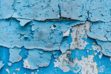 Fototapeta premium Close-up of Weathered Blue Paint Peeling from Surface, Revealing Textures and Layers Underneath in a High-Resolution Abstract Background for Artistic Use