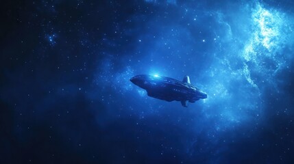 Fototapeta premium Solitary Spaceship Journey Through Cosmic Nebula