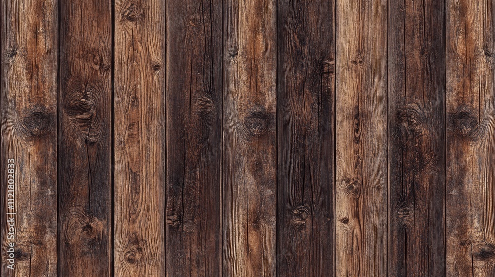 Poster Brown wooden decking boards with a textured surface showcasing natural grain and patterns ideal for backgrounds or design elements.