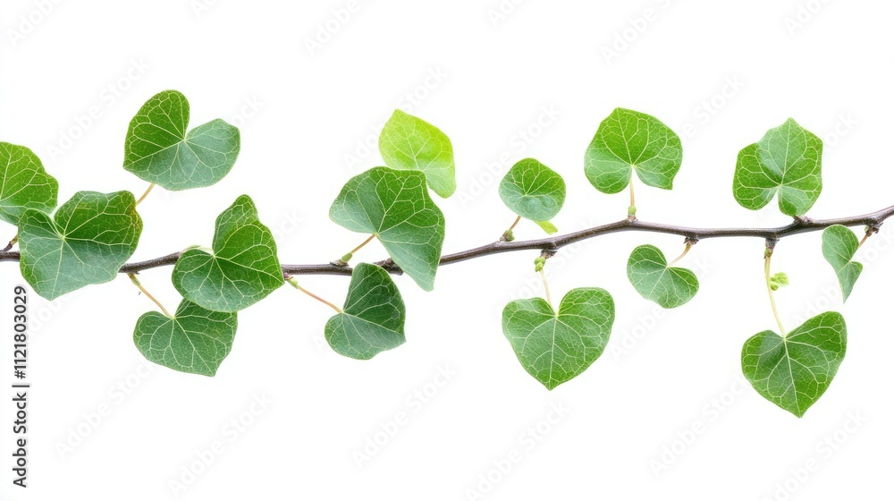 Poster Ivy leaves on a twig showcasing vibrant green color and distinctive shapes against a clean white background perfect for botanical themes