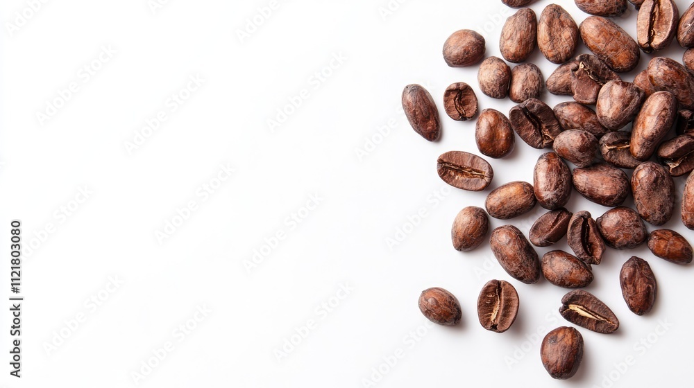 Poster rich dark chocolate and cocoa beans arranged on a clean white surface ideal for dessert preparation 