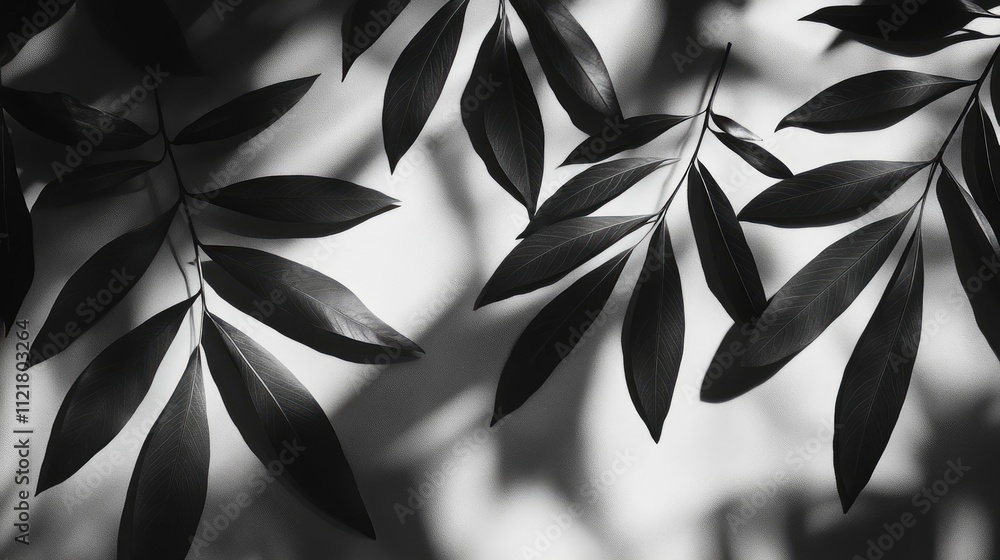 Aufkleber artistic monochrome foliage shadow patterns creating a dramatic interplay of light and dark with tro