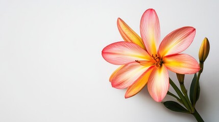 Fototapeta premium Thai Honey Lily Mango flower with vibrant pink and yellow petals isolated on a clean white background showcasing natural beauty and elegance.