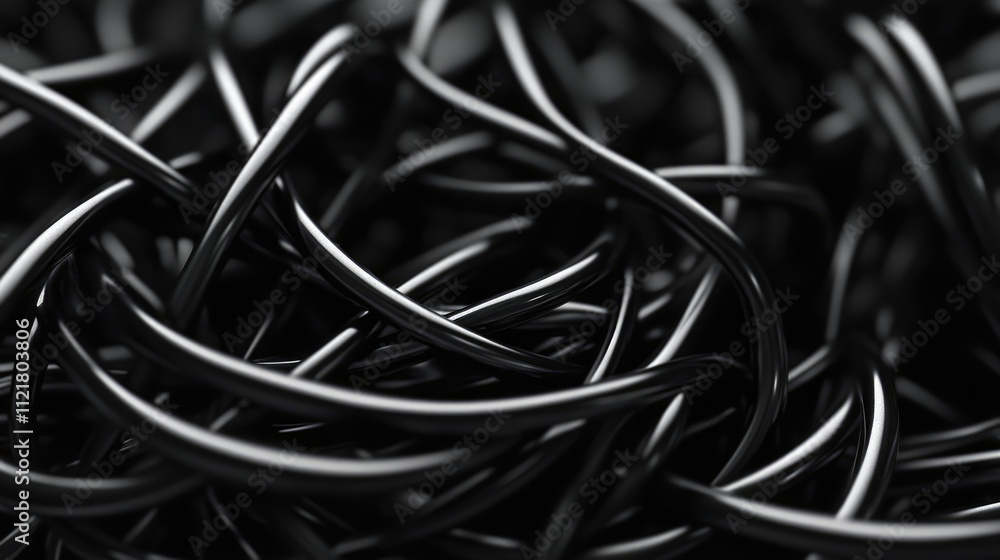 Poster abstract close-up of intertwined black cables symbolizing complex network connections in technology 