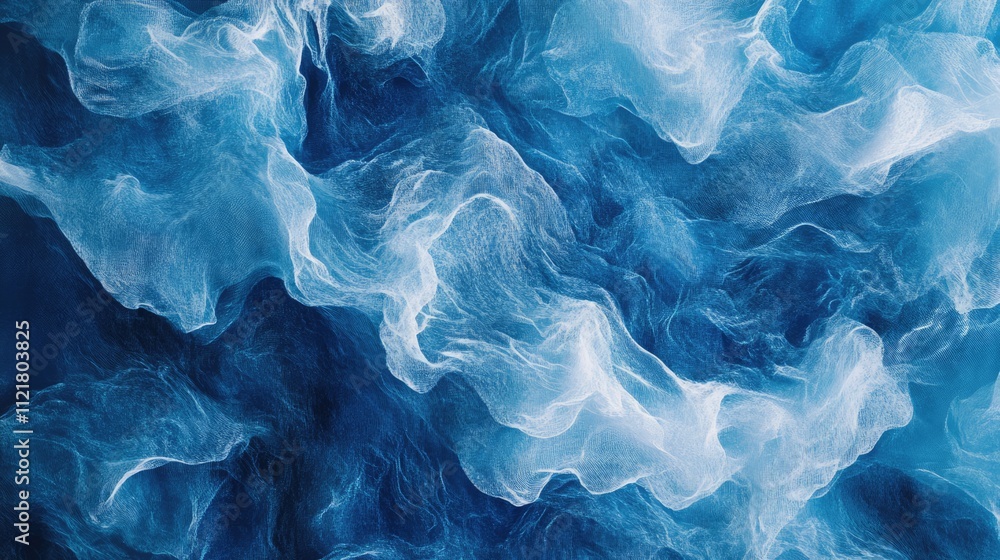 Aufkleber Abstract blue velvet texture with ethereal white wisps creating a dynamic and elegant background for design projects or artistic use.