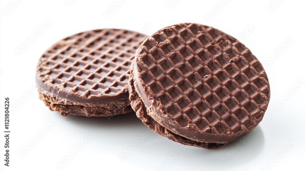 Poster three delicious chocolate wafers arranged neatly on a clean white background showcasing their textur