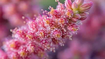 Close up of pink flower textures captured with macro lens highlighting intricate details and vibrant colors in natural light