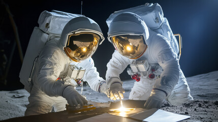 Astronauts conduct experiments on lunar surface during mission