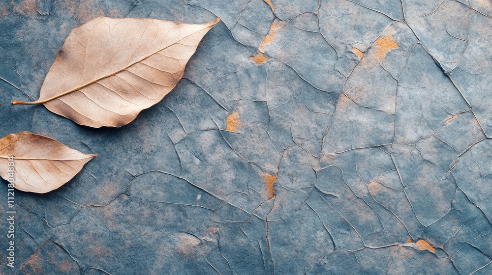Poster macro close-up of dry autumn leaves on textured background in earthy tones showcasing nature's beaut