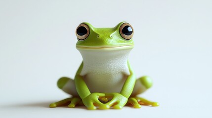 Obraz premium Cute green frog sitting, looking at the camera on white background.
