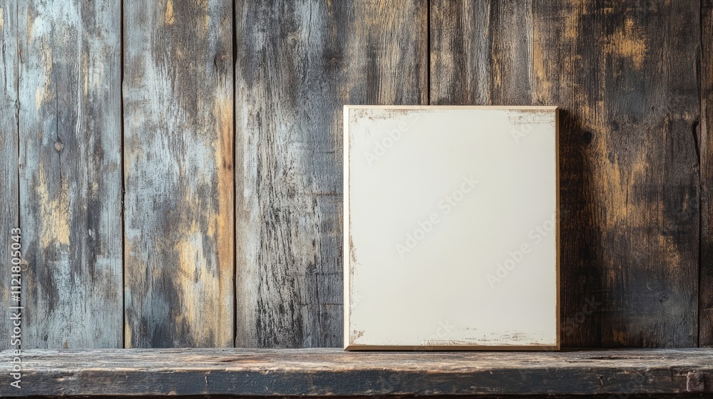 Poster blank canvas on rustic wooden backdrop ideal for minimalist design or mockup presentations. perfect 