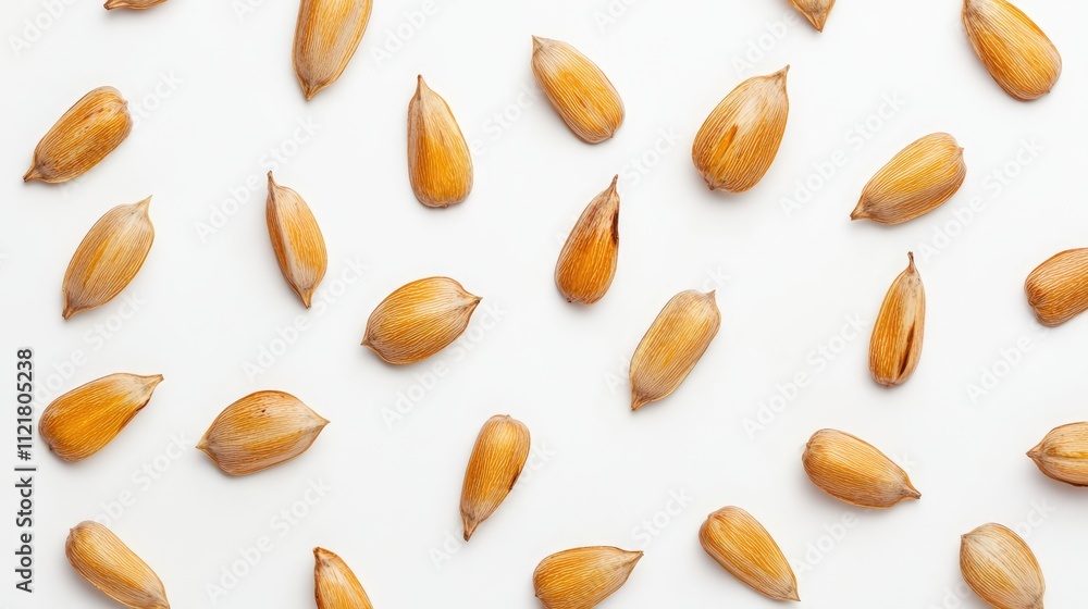 Poster top view of sunflower seeds arranged on a clean white background ideal for food or snack related des