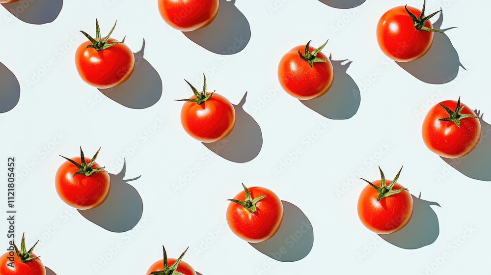 Poster fresh tomatoes arranged artistically on a light background showcasing their vibrant color and shadow