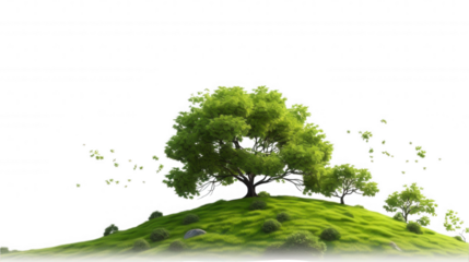 Lush Green Hilltop, Majestic Tree, Peaceful Nature Scene