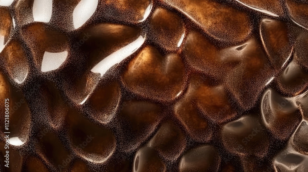 Aufkleber Textured abstract background of glossy brown glass with organic shapes and reflections creating a rich visual effect.
