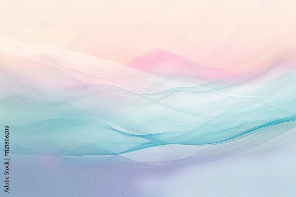 Poster ethereal soft waves in pastel colors creating a dreamlike atmosphere with gentle gradients and fluid