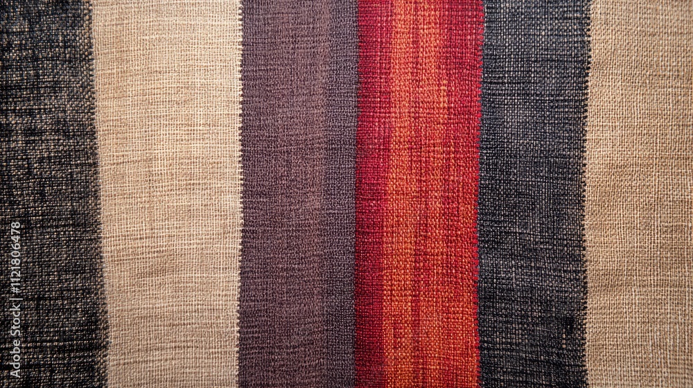 Poster striped hand woven fabric texture in various earthy tones showcasing intricate craftsmanship and tra