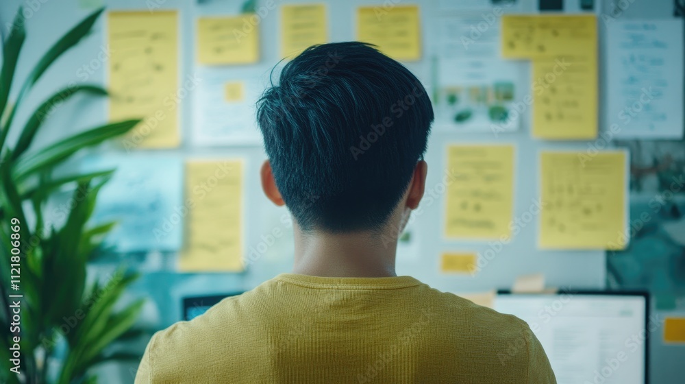 Poster user experience designer brainstorming application development strategies in a creative office envir