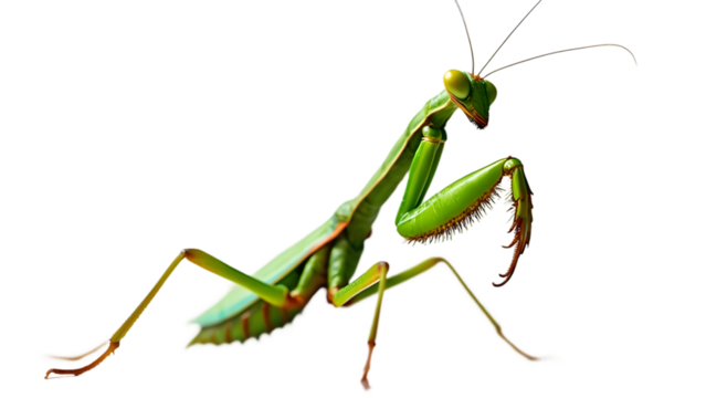 PNG of a Striking Green Praying Mantis on Transparent Background