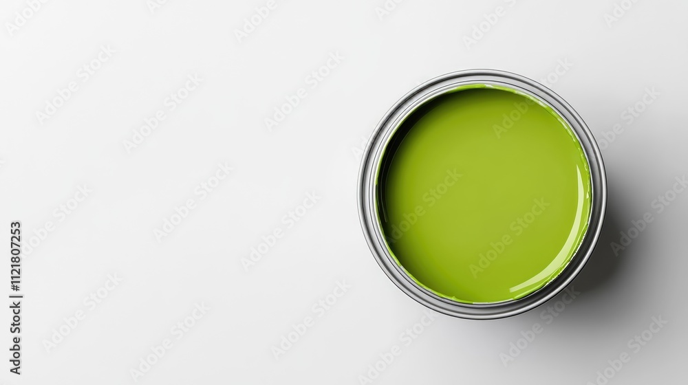 Poster vibrant green paint in a can against a clean white background showcasing color choice for home decor