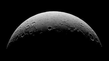 Craters visible on the surface of a half moon. ecliptic. illustration. Ecliptic. Illustration