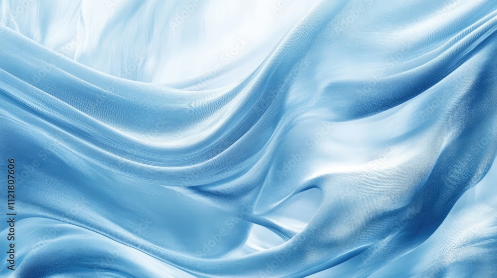 Poster luxurious blue silk fabric texture with smooth flowing waves ideal for elegant backgrounds and wallp