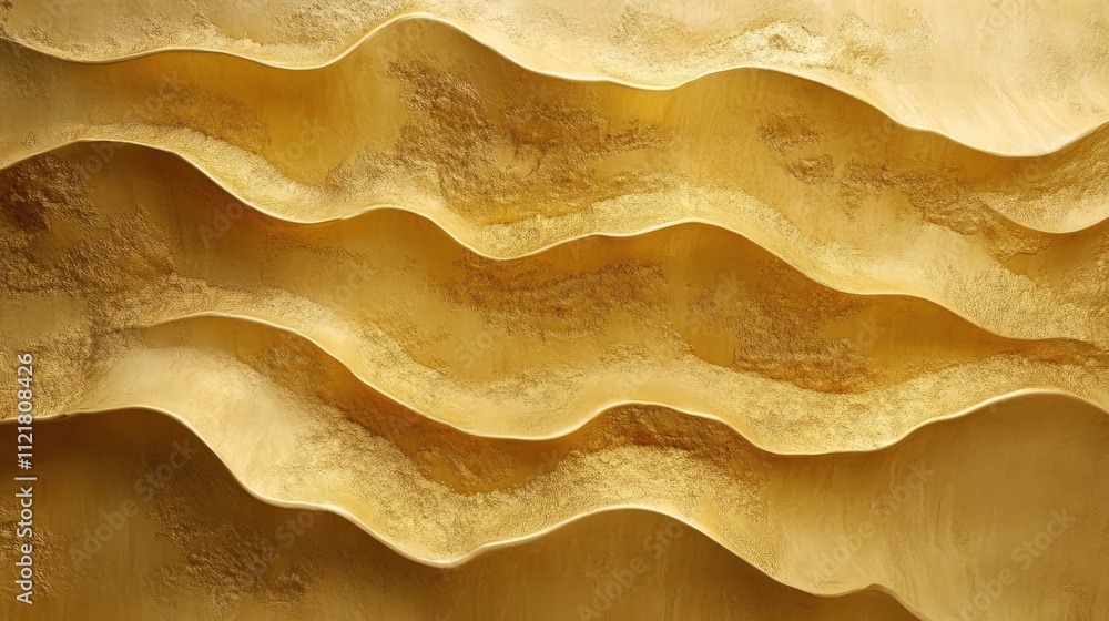 Poster Golden textured sand dunes creating dynamic waves and patterns reflecting light in a warm, abstract landscape composition.