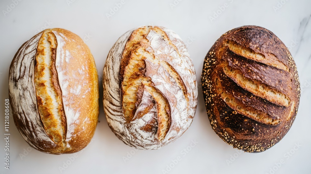 Aufkleber artisan bread loaves freshly baked with a crispy crust displayed on a light background showcasing tr