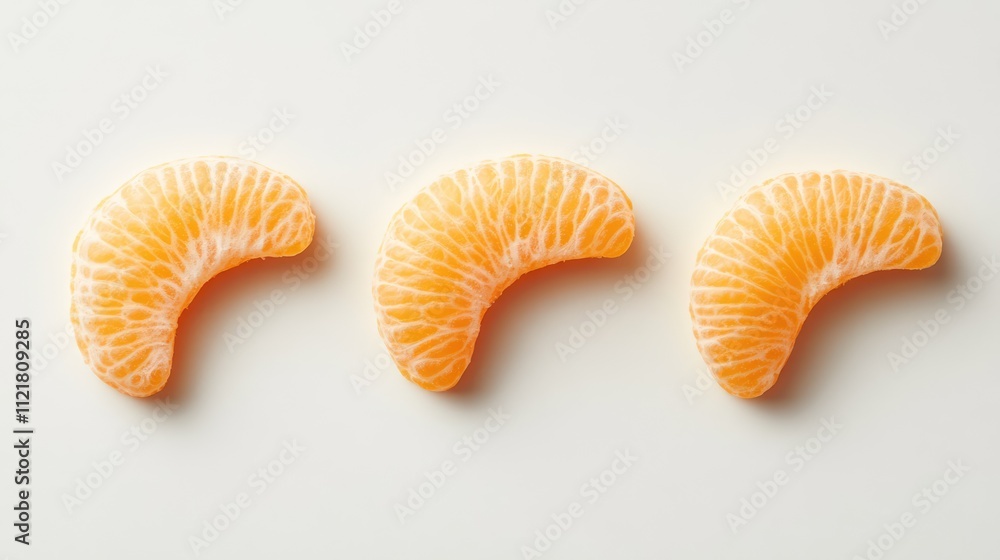 Aufkleber slices of fresh tangerine arranged in a row on a clean white background showcasing their vibrant col