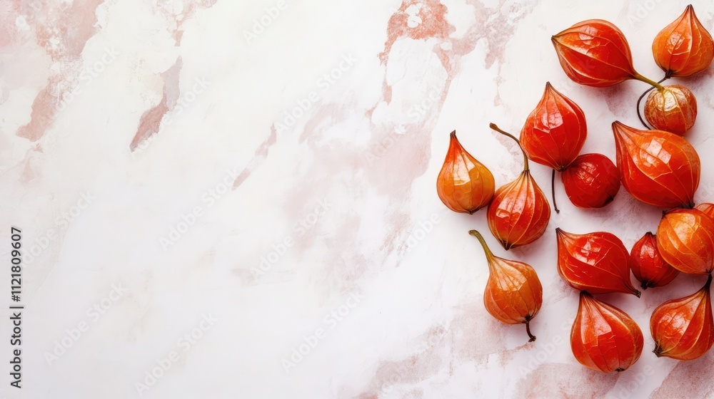 Aufkleber fresh physalis berries arranged on a light marble surface showcasing vibrant colors and textures wit