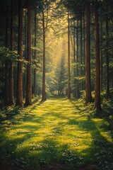 Obraz premium Here's a and keyword list for your stock photo submission.. Sunlit Forest Path.