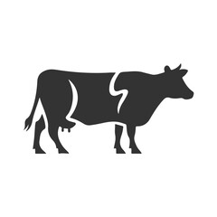 A black cow silhouette design.