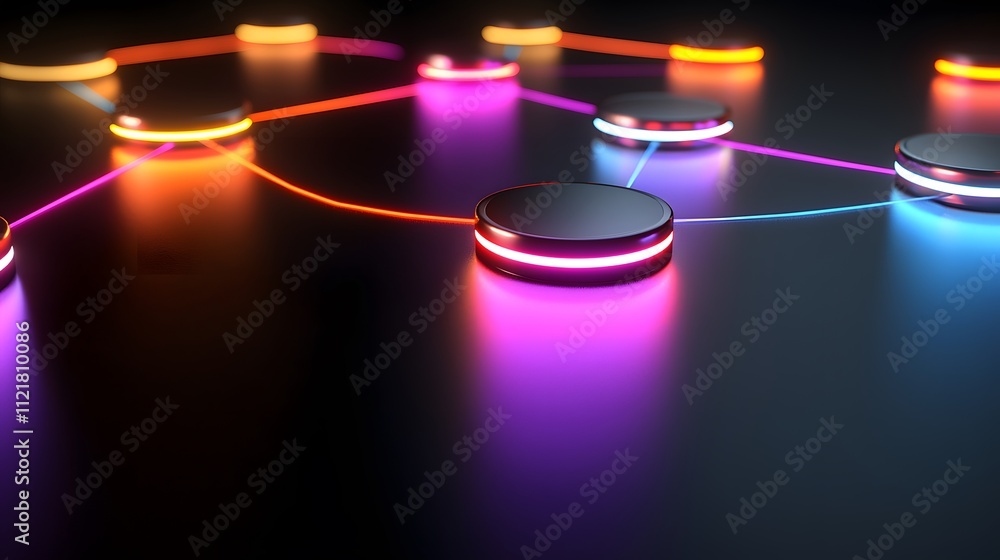 Aufkleber A creative depiction of business segmentation with circular nodes interconnected by glowing lines.
