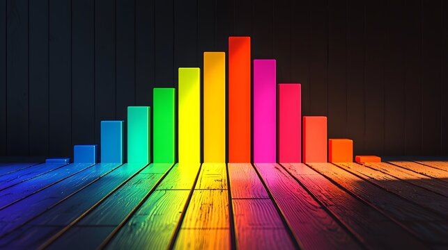 A bar graph with segmented sections highlighted in vibrant colors, indicating different categories.