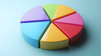 Obraz premium A vibrant 3D pie chart with hovering labels, symbolizing market analysis and segmentation.
