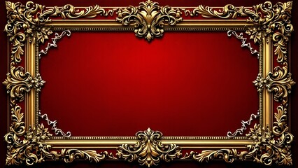 ornate frame, vintage design, red background, decorative, elegant border, baroque style, intricate details, classic art, luxurious finish, antique effect, artistic layout, rich color scheme