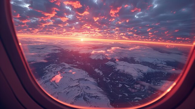 Captivating view of a sunset through an airplane window  a generative ai artwork experience