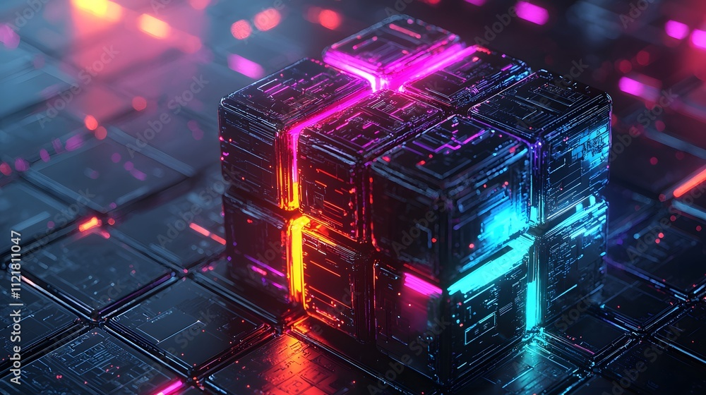Aufkleber A conceptual image of market segmentation as a 3D cube, each section glowing with vibrant hues.