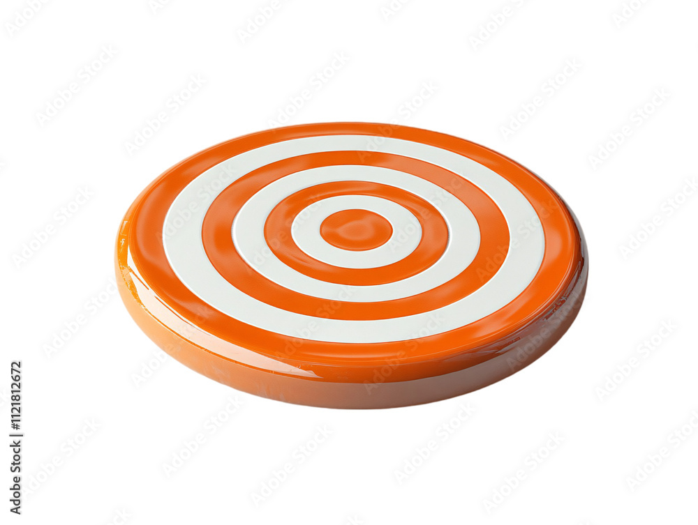 Poster a circular object featuring bold orange and white concentric circles on transparent background.