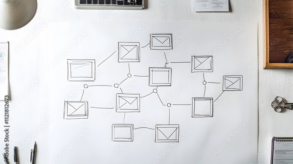 Poster A simple segmentation flowchart drawn in fine lines on a whiteboard, surrounded by empty space.