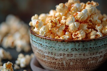 Delicious Buttered Popcorn in a Beautiful Bowl Ready for Enjoyment at a Movie Night or Snack Time with Friends and Family Around the Table