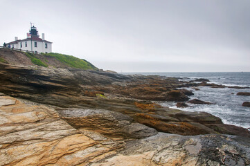 beavertail lighthouse and rocky shore jamestown rhode island