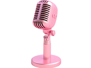 A vintage-style pink microphone with a polished finish, designed for vocal performances and music recording on transparent background.