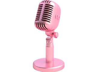 A vintage-style pink microphone with a polished finish, designed for vocal performances and music recording on transparent background.