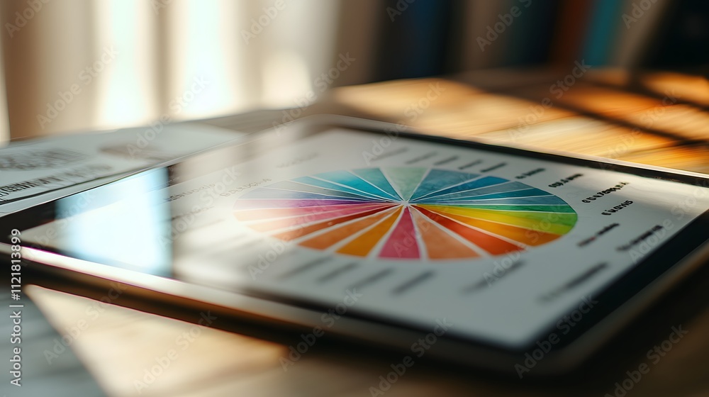 Poster A classification chart with a muted color palette displayed on a sleek, digital tablet.
