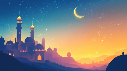Naklejka premium Enchanting Arabian Nights: A Magical Moonlit Skyline