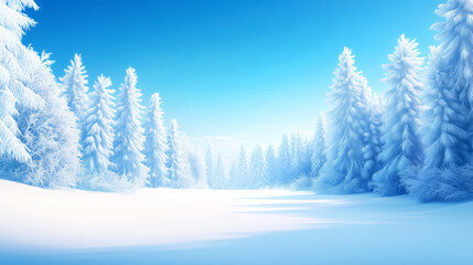 Fototapeta premium Winter landscape featuring snow-covered trees and blue sky