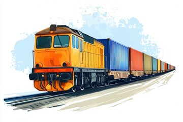 Obraz premium Colorful Freight Train with Containers in Motion